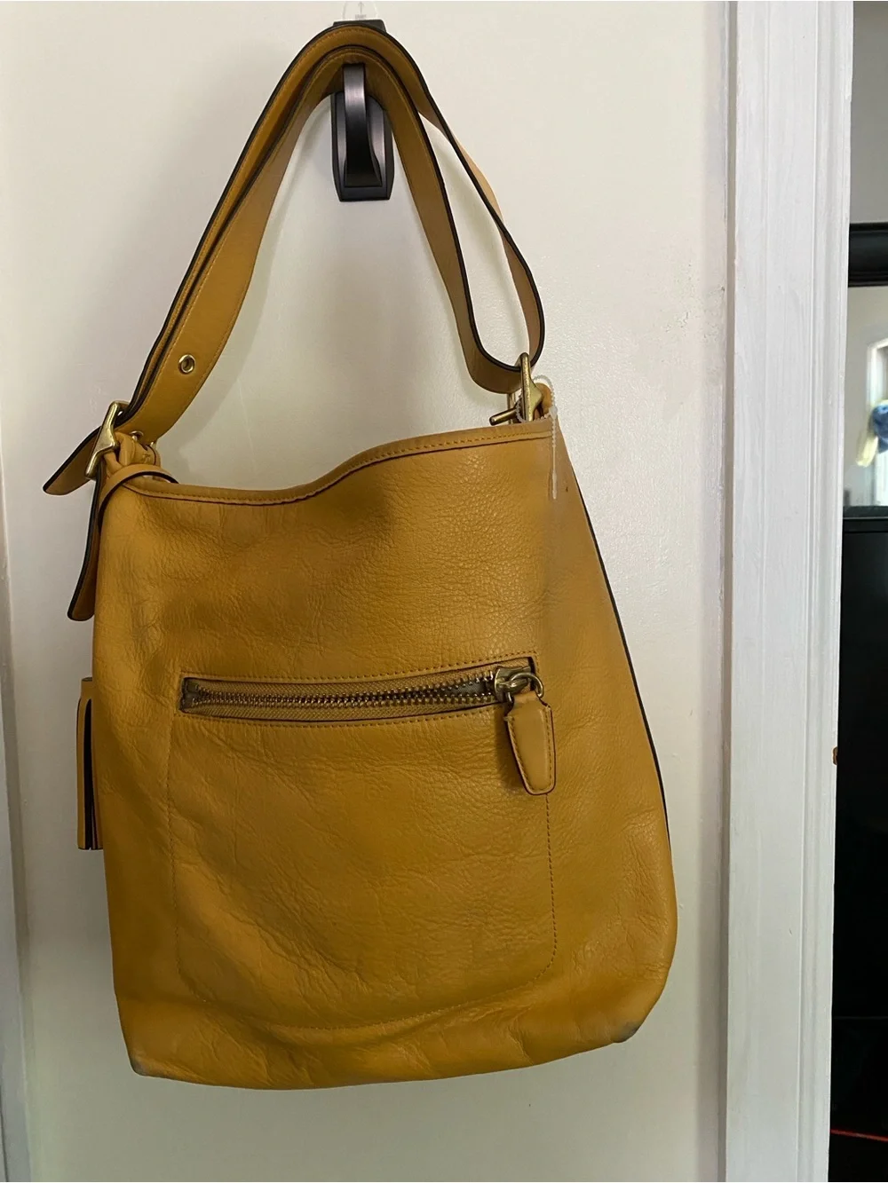 Coach Leather Shoulder Hobo in Mustard Yellow